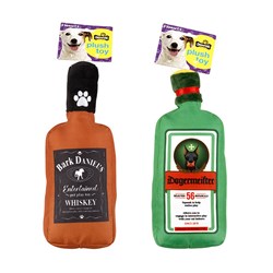 Dog Toy Plush Liquor Bottle 30cm Squeaky 2 Asstd