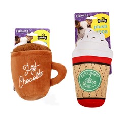 Dog Toy Plush Cuppa 2 Asstd Coffee/Hot Choc Squeaky
