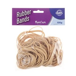 Bands Rubber 100g Brown Mixed Sizes 16, 18, 34, 64