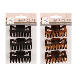 Hair Clips Set 3pk 2 Assorted Cols 2.3 cm