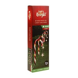 Candy Cane Stake Lights Solar w Small Star 20L W.W H31cm Pk4