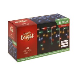 Lights Icicle Solar 8F White Blue M/Colour 3 Asstd Pk200