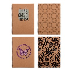 Notebook Kraft Cover Spiral 4 Asstd A4 120pg