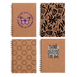 Notebook Kraft Cover Spiral 4 Asstd A6 120pg