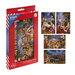 Cards Xmas Box 10 115x177mm Textured Foil Religious