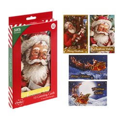 Cards Xmas Box 10 115x177mm Textured Foil Santa