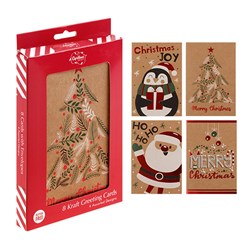 Cards Xmas Box 8 113x165mm Kraft Foil