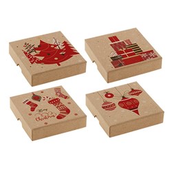 Gift Box Xmas Set 1 Square Kraft w Foil Asstd SRT