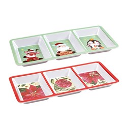 Melamine Tray 3 Section Rect Xmas 2 Asstd