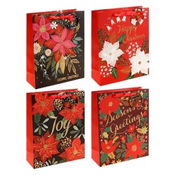 Gift Bag Xmas 210gsm Botanical Glitter XLarge Jhook 4 Asstd