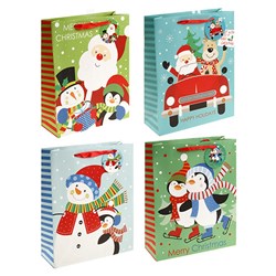 Gift Bag Xmas 210gsm Kids Glitter Large Jhook 4Ast