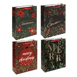 Gift Bag Xmas 210gsm Botanical Des Medium Jhook 4Astd