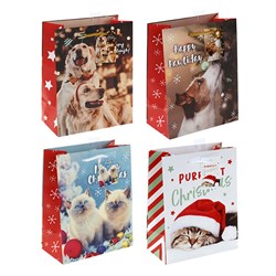 Gift Bag Xmas Basic 157gsm Medium w Jhook 4 Asstd Pet