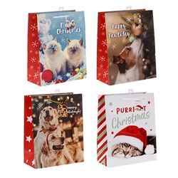 Gift Bag Xmas Basic 157gsm Large w Jhook 4 Asstd Pet