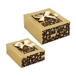 Gift Box Xmas Set 2 Rect w Foil and Bow