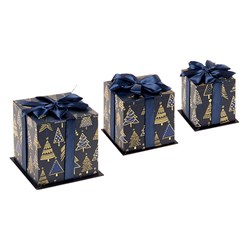 Gift Box Xmas Set 3 Square w Foil and Bow