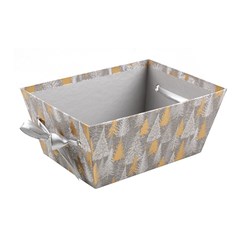 Gift Box No Lid Xmas Rect w Silver Foil and Bow