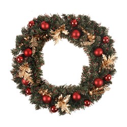 Wreath Decorated Xmas 50cm Traditional w Gold Flowers