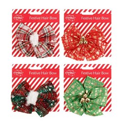 Hair Bow Xmas 8cm 4 Asstd