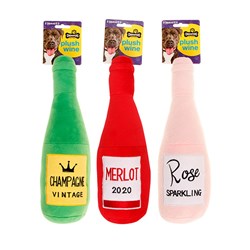 Dog Toy Plush Wine 30cm 3 Asst