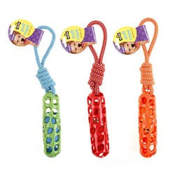 Dog Toy Squeaky Rope w Cover Tube 38cm 3 Asst Cols