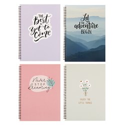 Notebook Card Cover Printed Spiral Quote 4Ast A5 120pg