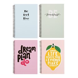 Notebook Card Cover Printed Spiral Quote 4Ast A5 120pg