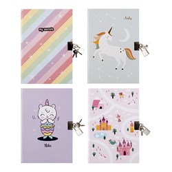 Notebook Hard Cover Printed w lock 4 Asstd Kids Designs