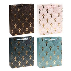 Gift Bag 210gsm Silver/Gold Fan w J Hook L 260x320x100mm