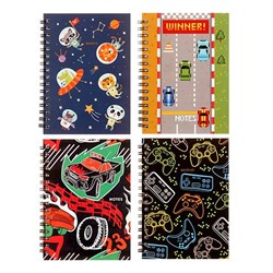 Notebook Card Cover Printed Spiral Boys Des 4Ast A6 120pg
