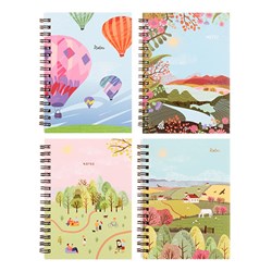 Notebook Card Cover Printed Spiral 4 Ast A6 120pg