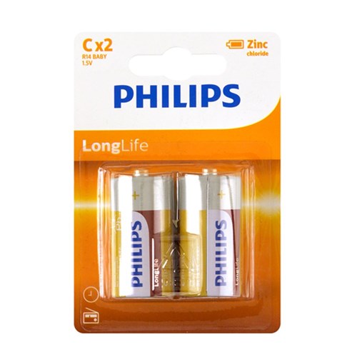 Battery Philips Longlife H/D Size C 2Pk
