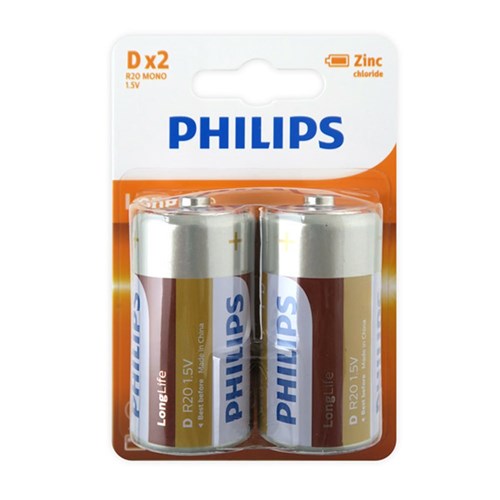 Battery Philips Longlife Size D 2Pk