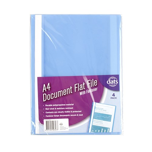 Document File Flat PP A4 w Fastener 4pk