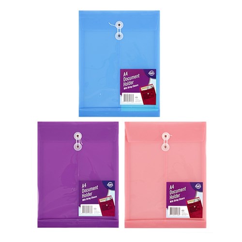 Document Wallet PP w String Closure A4 Asstd Cols