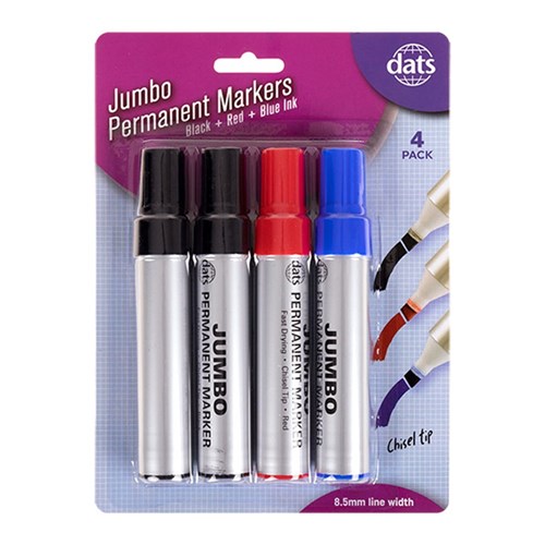 Marker Permanent Jumbo 4pk Mixed Black Blue Red Ink