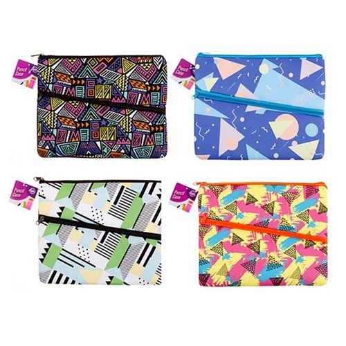 Pencil Case 2 Zip EVA 320x250mm 4 Asstd Designs