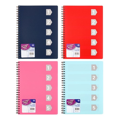 Notebook Basic PP Col A4 5 Sub 250pg W Cutouts