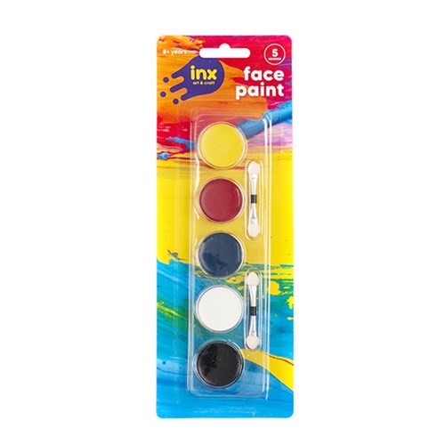 Face Paint Set w 5 Col & 2 Foam Brushes