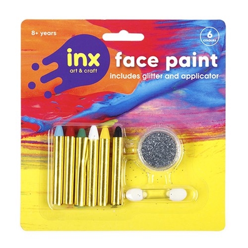 Face Paint Set w 6 Crayons/Glitter/Foam Brush