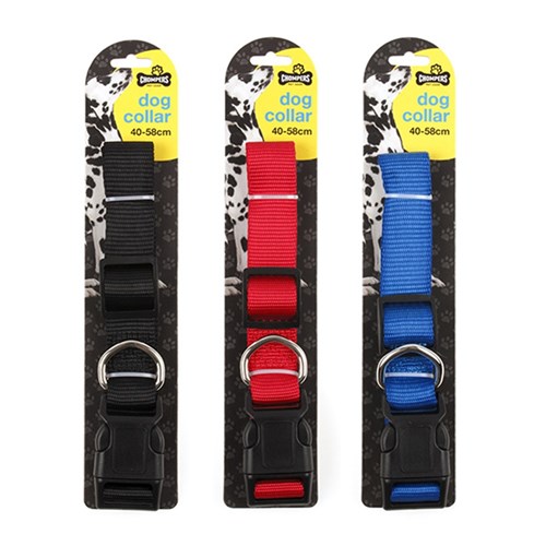 Collar Dog Adjustable Large 3 Asstd Cols Nylon 40-58cm