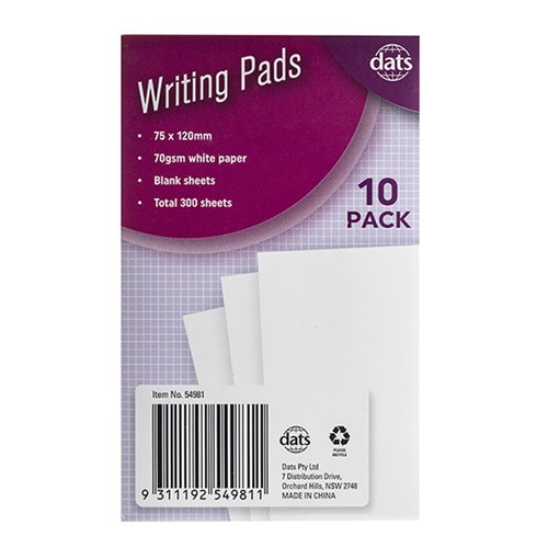 Pad Paper Writing 75x120mm 10pk Total 300sh 70gsm Plain