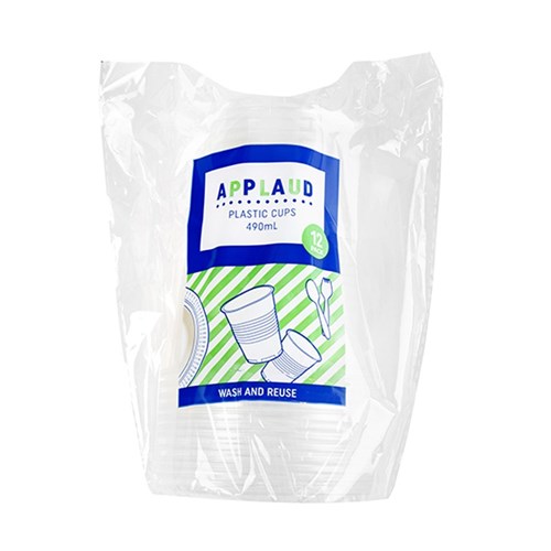 Cup Clear Plastic Pk12 490ml