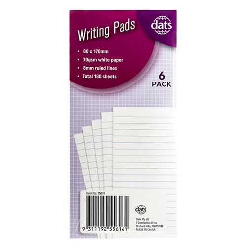 Pad Paper Writing 80x170mm 6pk Total 180sh 70gsm Ruled