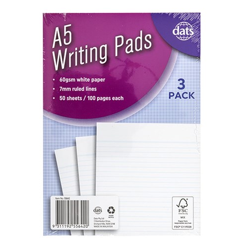 Pad Paper Writing A5 100pg 3pk P7.2 FSC Mix Credit