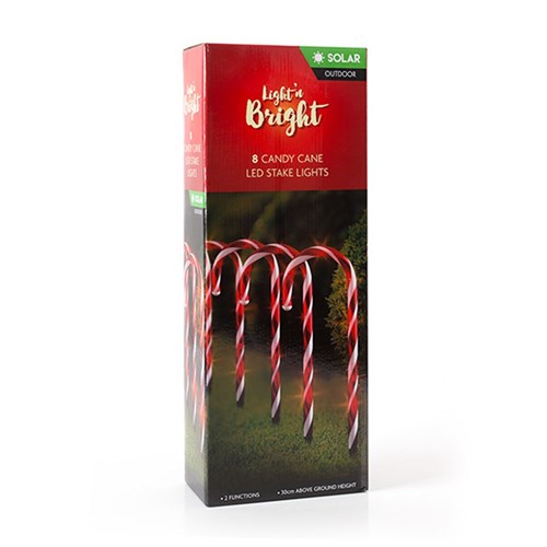 Candy Cane Solar Stake Lights 2F Pk8