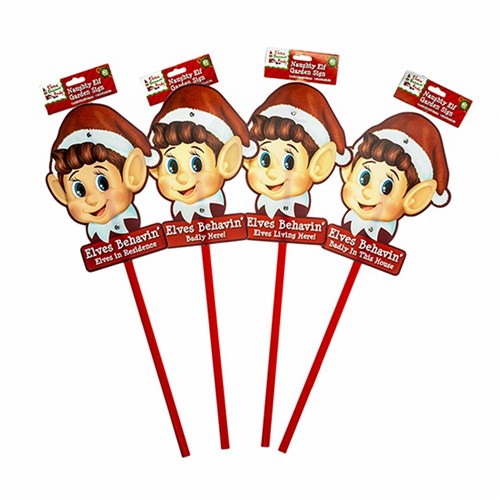 Xmas Elves BB Naughty Elf Garden Sign 19.5x55cm 4 Asstd