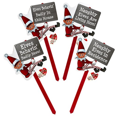 Xmas Elves BB Naughty Elf MDF Garden Sign 30x61cm 4 Asstd