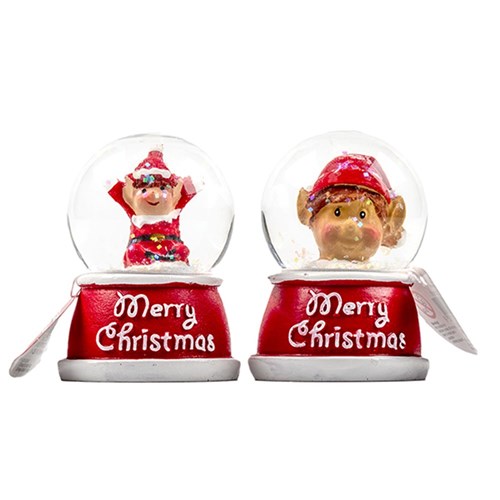Xmas Elves BB Elf Snow Globe 5cm 2 Asstd in SRT