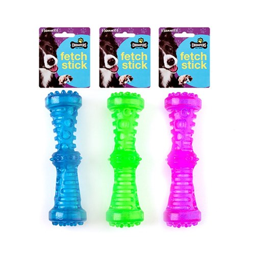 Dog Toy Fetch Stick w Squeak 18cm 3 Asstd Colours TPR